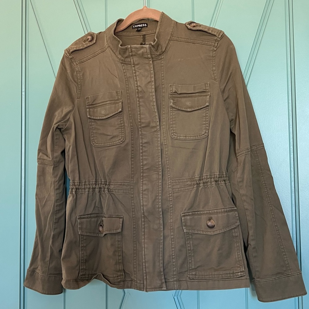 Express Olive Green Utility Jacket has some Stretch size M